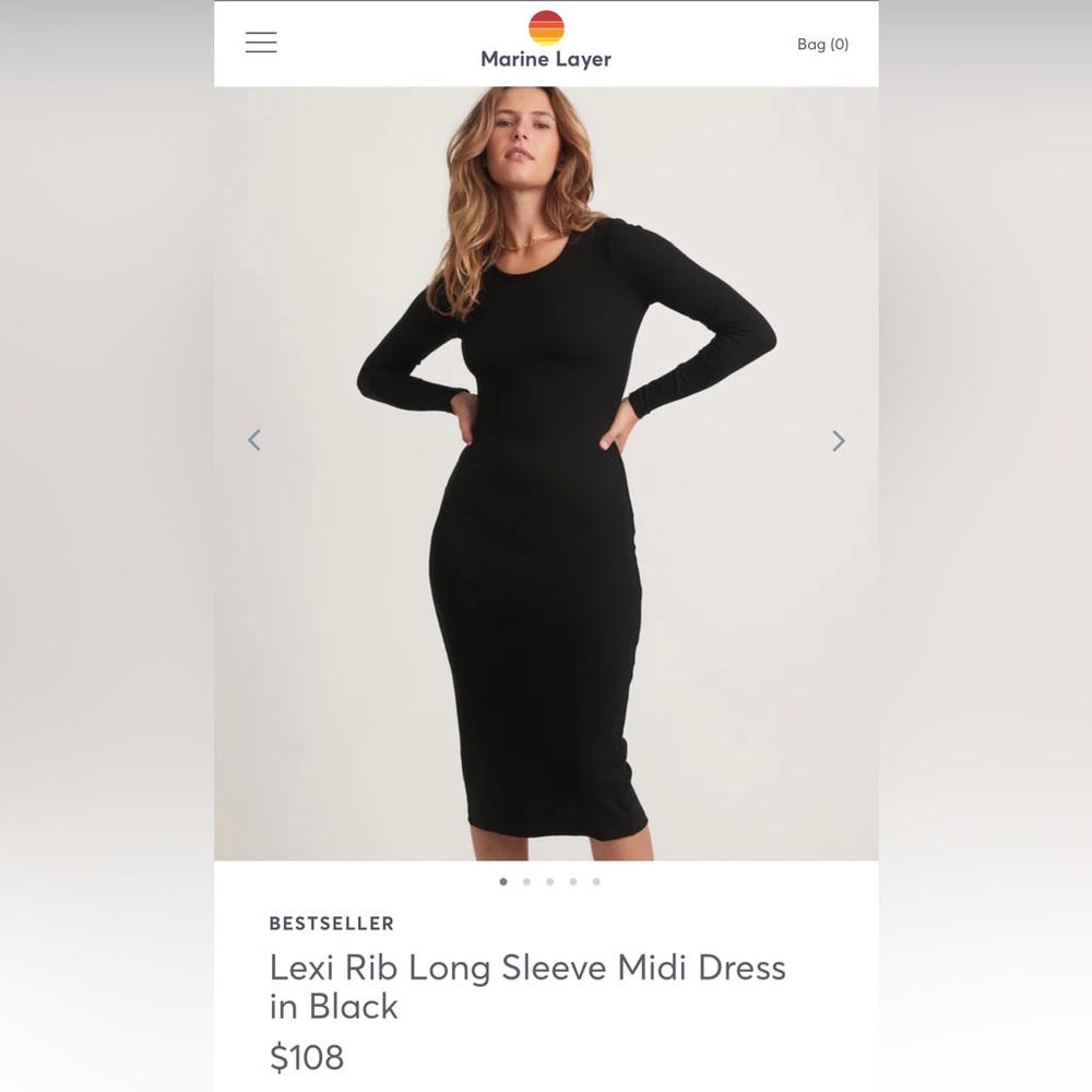 Marine Layer Lexi Midi Dress in Black. Size Small.